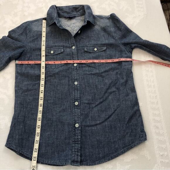 American Eagle Outfitters Denim Blouse Western Cowgirl Long Sleeve Button Front - Picture 14 of 16
